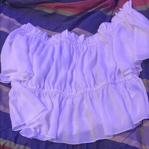 SHEIN White Ruffled Smocked Short Sleeve Blouse